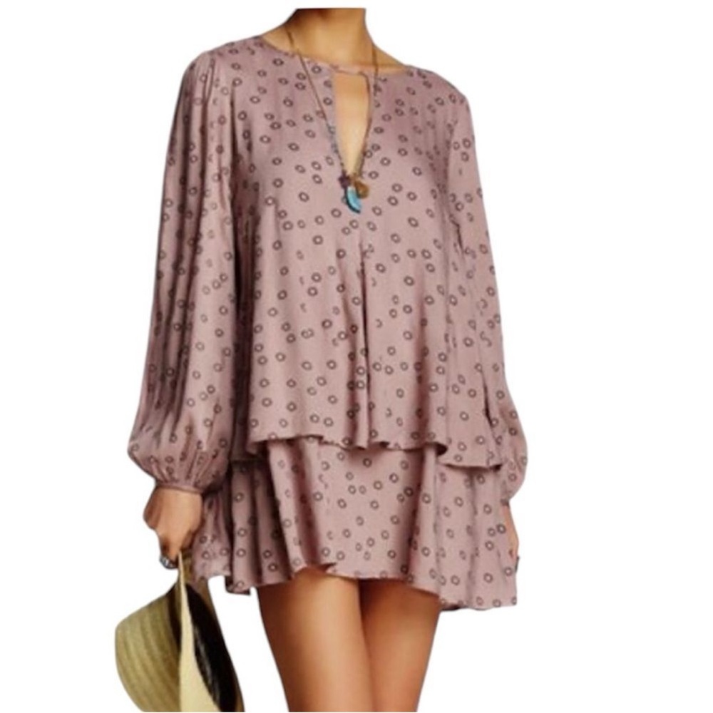 Free People Mini Tunic/Dress Elegant Mauve Floral Dress - Picture 2 of 4